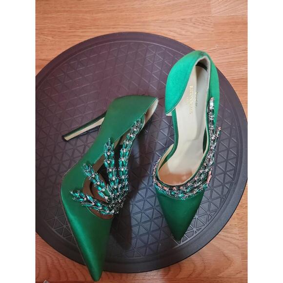 EUGENE RICONNEAUS GREEN SATIN/LEATHER STUDDED LEAF heels shoes ART Size 38 $1260 - Picture 6 of 14